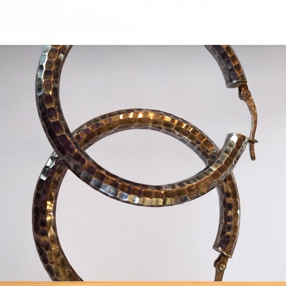 Impressive Vintage JCM Jacmel Mauritius Sterling Silver 925 Hammered Hoop Earrin - Picture 6 of 16